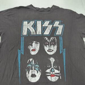 Kiss Band Graphic Short Sleeve Crew Neck T Shirt Mens Size Medium M Gray Blue